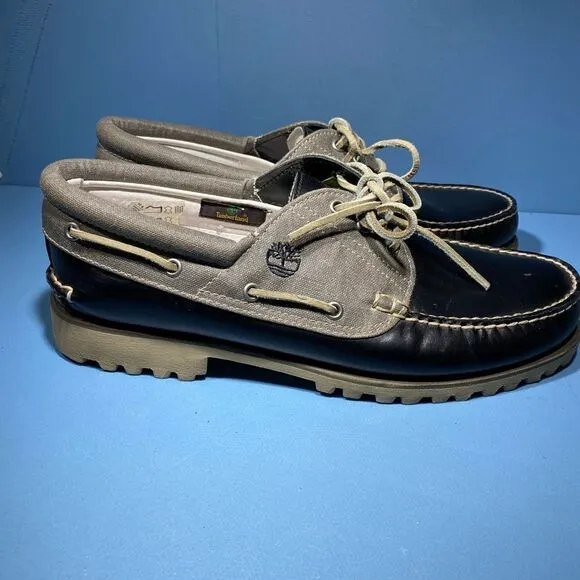 TIMBERLAND Icon 3-Eye Classic Handsewn Lug Shoes Canvas Black Leather Sz 12 M