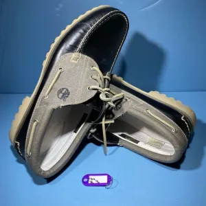 TIMBERLAND Icon 3-Eye Classic Handsewn Lug Shoes Canvas Black Leather Sz 12 M