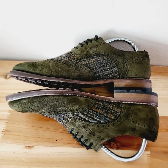 Todd Welsh Derby Dress Shoes Mens Size 9M Olive Green Suede Wingtip Brogue