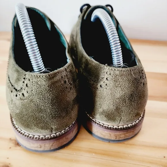 Todd Welsh Derby Dress Shoes Mens Size 9M Olive Green Suede Wingtip Brogue