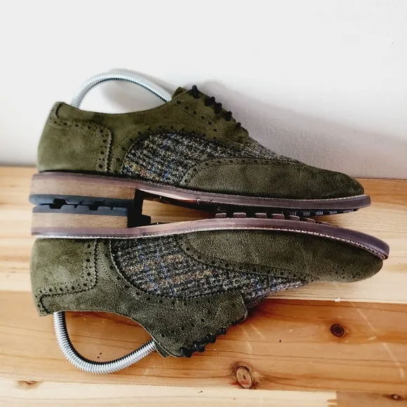 Todd Welsh Derby Dress Shoes Mens Size 9M Olive Green Suede Wingtip Brogue