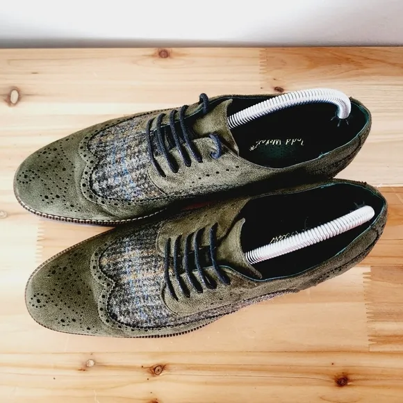 Todd Welsh Derby Dress Shoes Mens Size 9M Olive Green Suede Wingtip Brogue