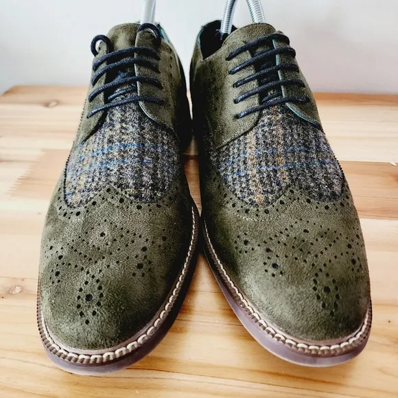 Todd Welsh Derby Dress Shoes Mens Size 9M Olive Green Suede Wingtip Brogue