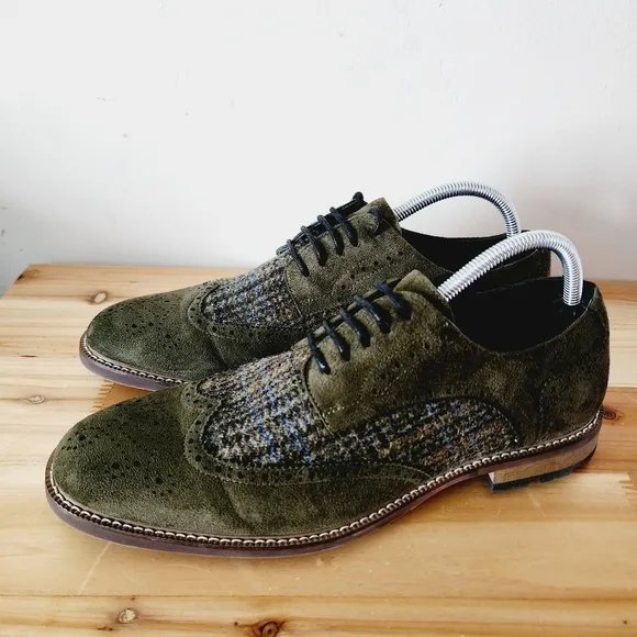 Todd Welsh Derby Dress Shoes Mens Size 9M Olive Green Suede Wingtip Brogue