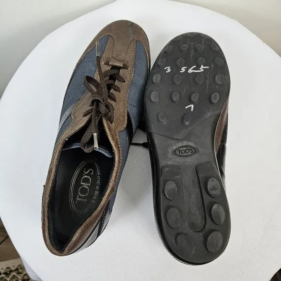 TOD'S Driving Shoes Men's 8.5 US Lace Up Sneakers Multicolor Suede Made In Italy