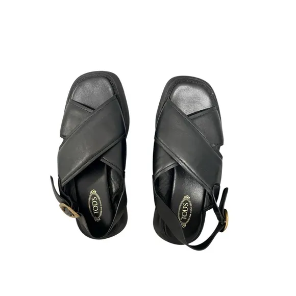 Tod's Gomma  Black Leather Platform Sandals sz 8 NWOT