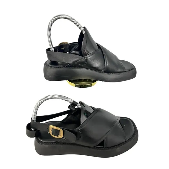 Tod's Gomma  Black Leather Platform Sandals sz 8 NWOT