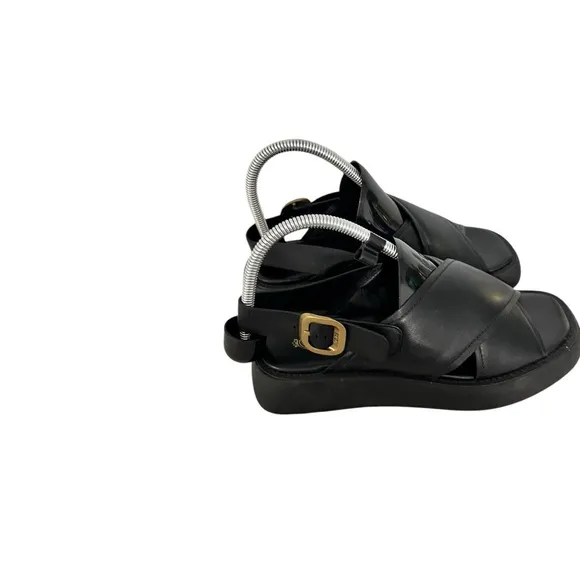 Tod's Gomma  Black Leather Platform Sandals sz 8 NWOT