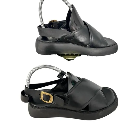 Tod's Gomma  Black Leather Platform Sandals sz 8 NWOT