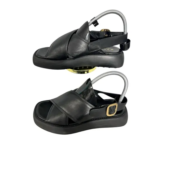 Tod's Gomma  Black Leather Platform Sandals sz 8 NWOT