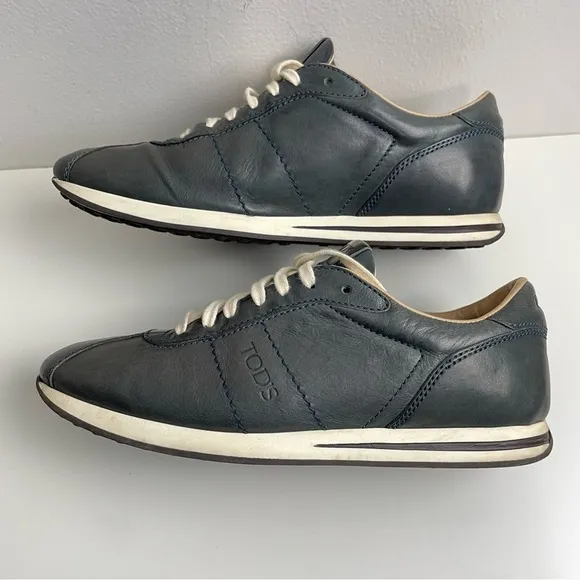 Tod's Men's Leather Sneakers Lace Up Shoes Gunmetal Grey Size US 7.5 UK 6