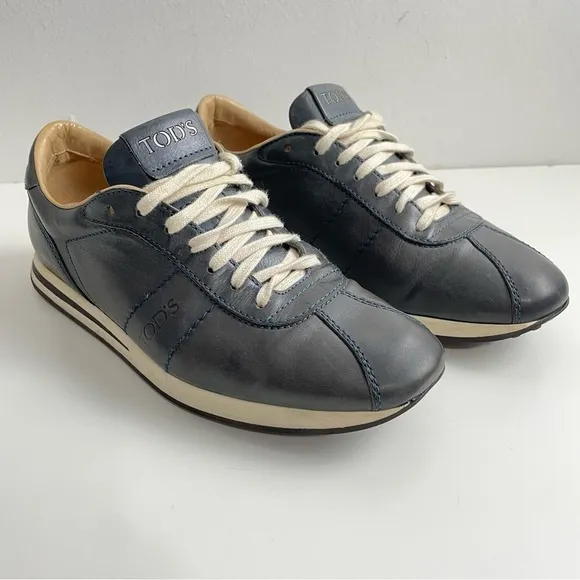 Tod's Men's Leather Sneakers Lace Up Shoes Gunmetal Grey Size US 7.5 UK 6