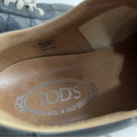 Tod's Men's Leather Sneakers Lace Up Shoes Gunmetal Grey Size US 7.5 UK 6