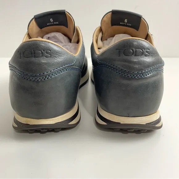 Tod's Men's Leather Sneakers Lace Up Shoes Gunmetal Grey Size US 7.5 UK 6
