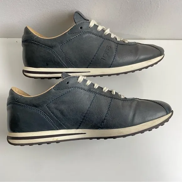 Tod's Men's Leather Sneakers Lace Up Shoes Gunmetal Grey Size US 7.5 UK 6
