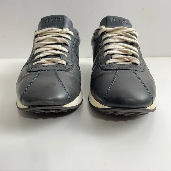 Tod's Men's Leather Sneakers Lace Up Shoes Gunmetal Grey Size US 7.5 UK 6