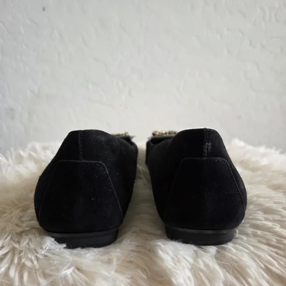 TOD'S Pleated Rhinestine Jeweled Black Suede Slip On Ballet Flats Shoes Size 41