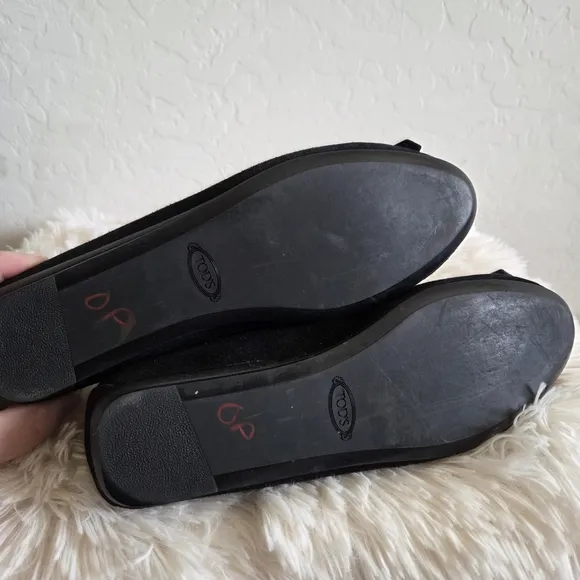 TOD'S Pleated Rhinestine Jeweled Black Suede Slip On Ballet Flats Shoes Size 41