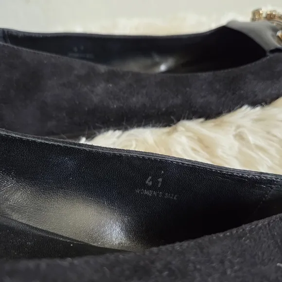TOD'S Pleated Rhinestine Jeweled Black Suede Slip On Ballet Flats Shoes Size 41