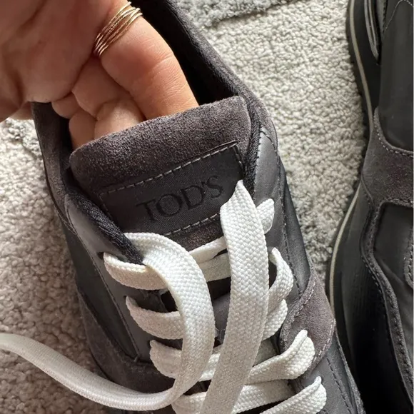 Tod’s sneakers Trainer shoes Leather suede Lace Up Black gray 7