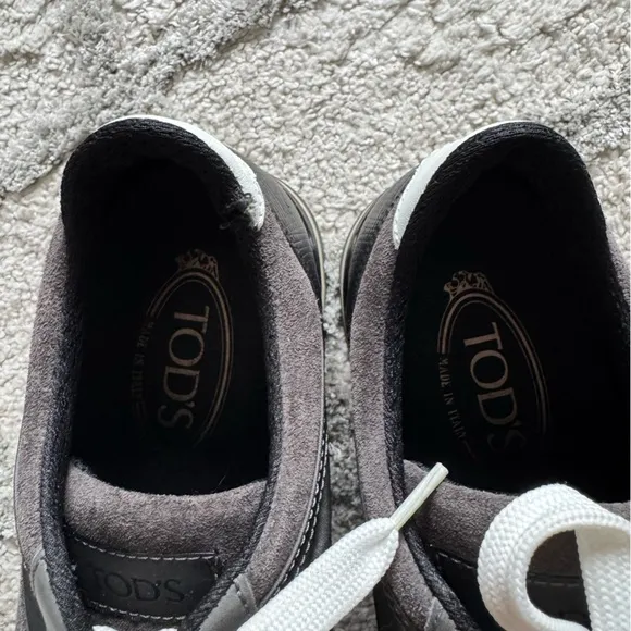 Tod’s sneakers Trainer shoes Leather suede Lace Up Black gray 7