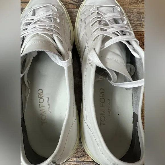 Tom Ford Cambridge Sneakers Men’s 10.5 EU 44 White Lace Leather Shoes Italy