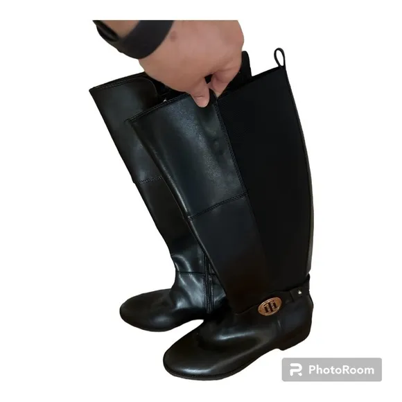 Tommy Hilfiger Black IDREENA Shoes Tall Shaft Boots Zipper