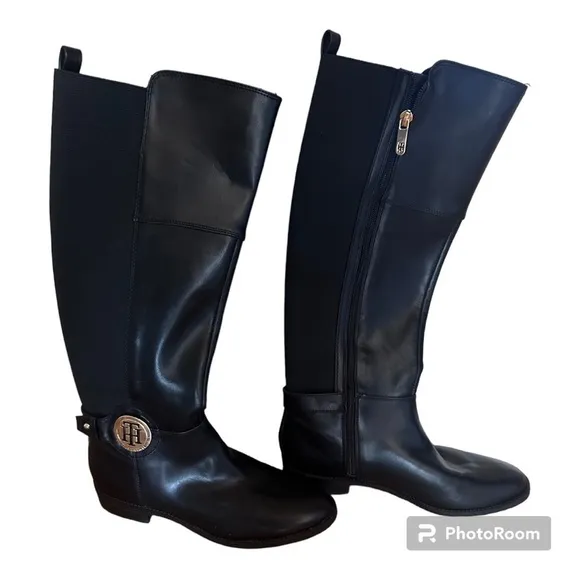 Tommy Hilfiger Black IDREENA Shoes Tall Shaft Boots Zipper