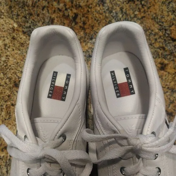 Tommy Hilfiger Women's White Leather Casual Sneaker Shoes Size 10.5M TM04599