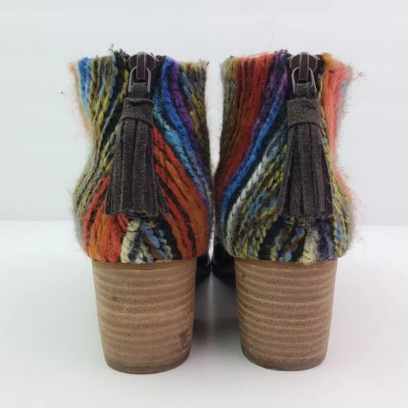 Toms Leila Womens Size 7.5 Brown Suede Yarn 2.5&quot; Heel Ankle Botties Shoes 740706