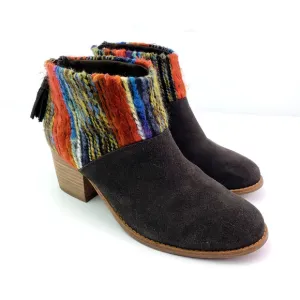 Toms Leila Womens Size 7.5 Brown Suede Yarn 2.5&quot; Heel Ankle Botties Shoes 740706