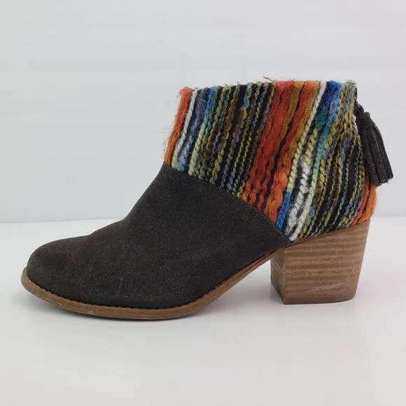 Toms Leila Womens Size 7.5 Brown Suede Yarn 2.5&quot; Heel Ankle Botties Shoes 740706