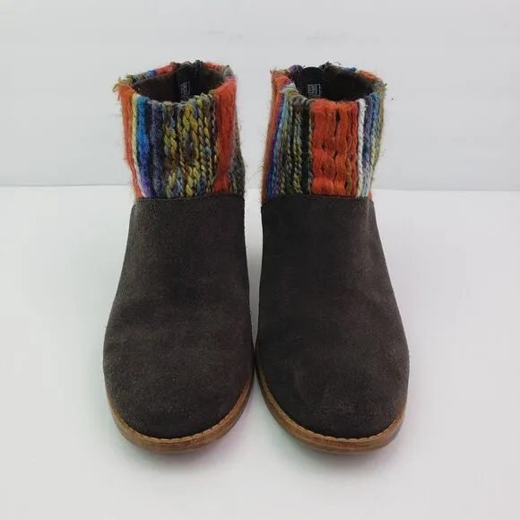 Toms Leila Womens Size 7.5 Brown Suede Yarn 2.5&quot; Heel Ankle Botties Shoes 740706