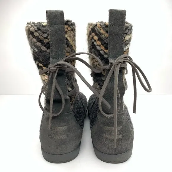 Tom’s Nepal Boho Suede Textile Yarn Chevron Zig Zag Faux Fur Lined Ankle Boots