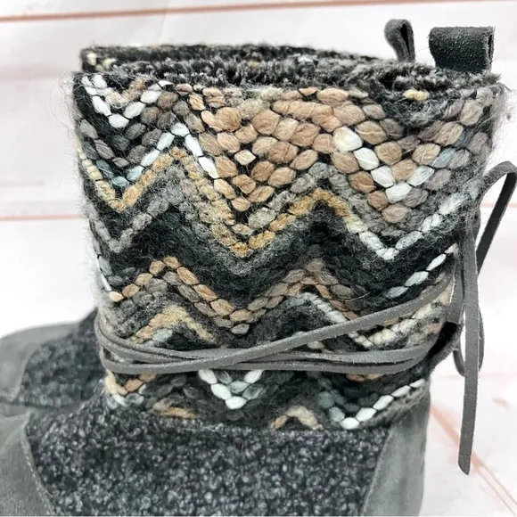 Tom’s Nepal Boho Suede Textile Yarn Chevron Zig Zag Faux Fur Lined Ankle Boots