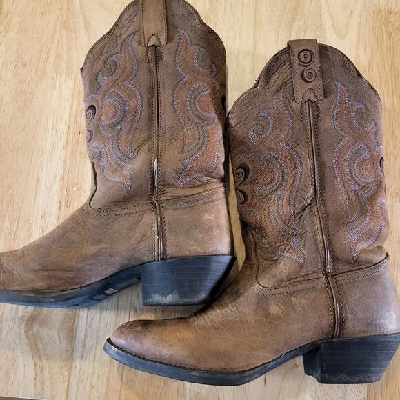 Tony Lama Rubber Sole Cowboy/cowgirl boots Western Brown Stitched leather size 8