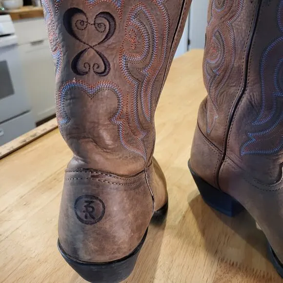 Tony Lama Rubber Sole Cowboy/cowgirl boots Western Brown Stitched leather size 8