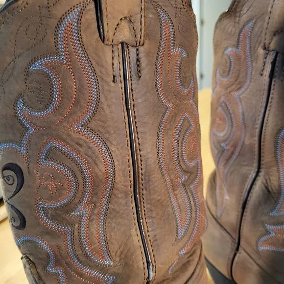Tony Lama Rubber Sole Cowboy/cowgirl boots Western Brown Stitched leather size 8