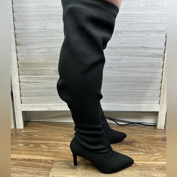 TORRID Knit Stiletto Over the Knee Boot Black-6WW