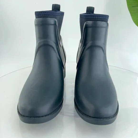 Tory Burch April Boots Women's Size 6 Navy Blue Rubber Rain Chelsea Booties