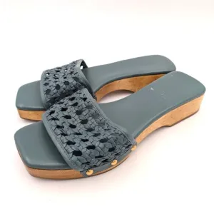 Tory Burch Basketweave Leather Clog Sandals Open Toe Blue Size US9.5M EU40