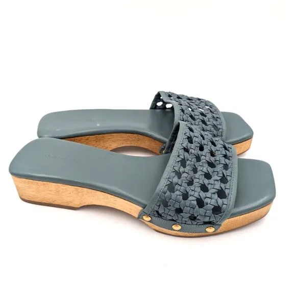 Tory Burch Basketweave Leather Clog Sandals Open Toe Blue Size US9.5M EU40