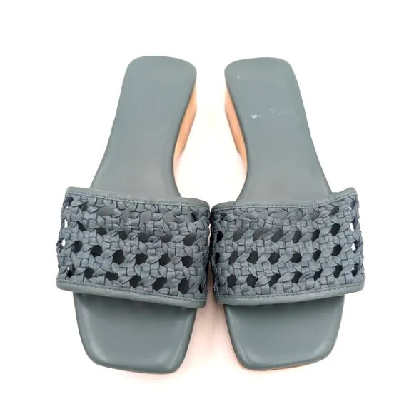 Tory Burch Basketweave Leather Clog Sandals Open Toe Blue Size US9.5M EU40