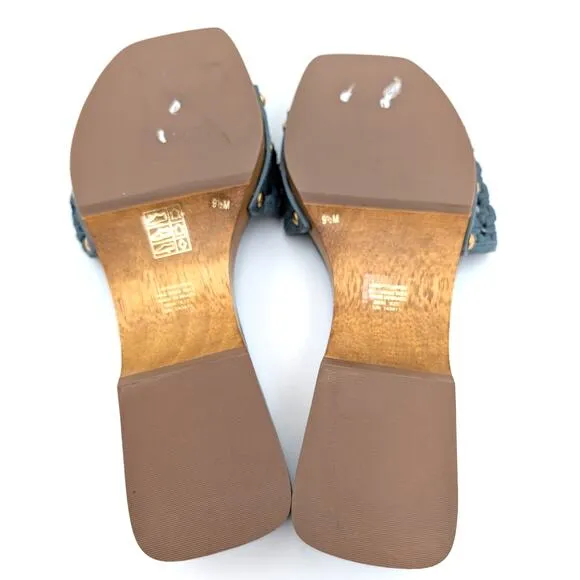 Tory Burch Basketweave Leather Clog Sandals Open Toe Blue Size US9.5M EU40