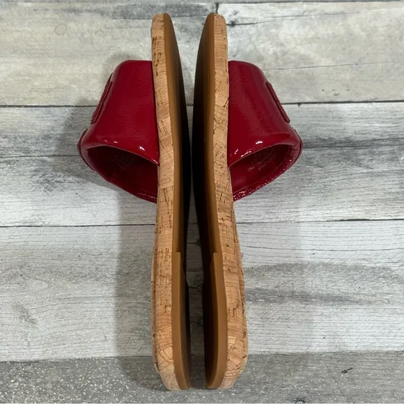 TORY BURCH Double T Sport Slide Cork Sandals in Red - Size - 6.5