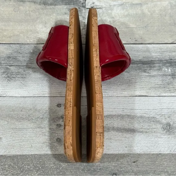 TORY BURCH Double T Sport Slide Cork Sandals in Red - Size - 6.5