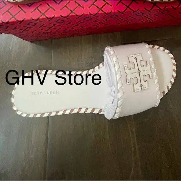 Tory Burch Everly Calf Leather Signature Logo Slide