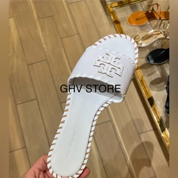 Tory Burch Everly Calf Leather Signature Logo Slide