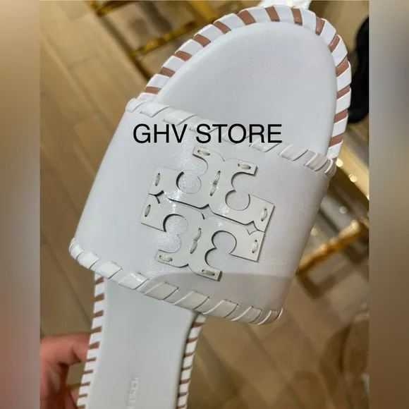 Tory Burch Everly Calf Leather Signature Logo Slide