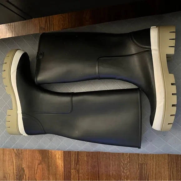 Tory Burch Hurricane Black Platform Rubber Rain boots